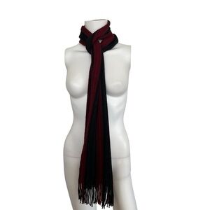 Express Wool Scarf Black Red Stripes Fringe Trim Classic Winter